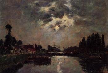 Eugene Boudin : Saint-Valery-sur-Somme, Moonrise over the Canal